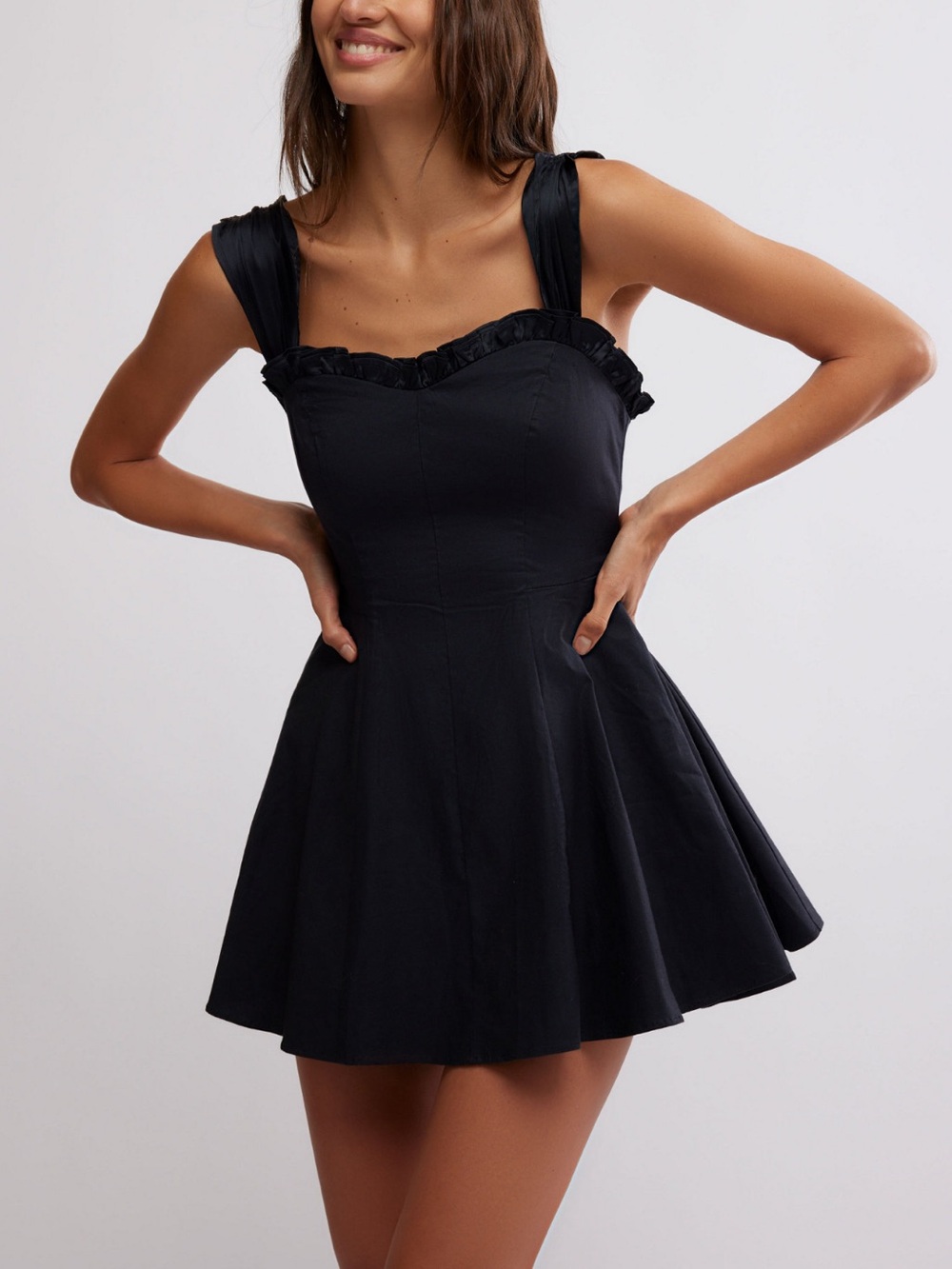 Free People Black Ruffle-Trim Square-Neck Mini Dress